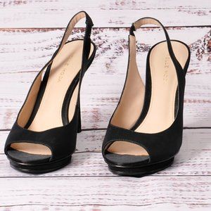 Pella Moda, Sling Back, Satin Black Pump, Size 6.5